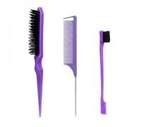 Set di 3 pennelli per lo styling dei capelli lisci e bordi viola | Include una spazzola a doppio lato per capelli del bambino, pettine a coda di topo e pettine per prendere in giro le setole