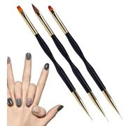 Set di 3 pennelli per smalto per unghie, in acrilico, a doppia estremità, punta fine e design piatto, set di 3 pennelli professionali per nail art, manicure e decorazione domestica