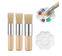 Set di 3 Pennelli per Stencil in Legno Con Tampone di Colori - Setole Naturali, per Cera e Pittura a Olio, Acquerello