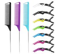 Set di 3 pettini per capelli a coda di topo, pettini per acconciature da donna e 7 fermagli professionali per capelli (nero, viola, blu)
