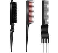 Set di 3 pettini per capelli, include pettini per sollevare con punta in metallo, setole di nylon, pettine per capelli a triplo pettine con coda di ratto, spazzola per prendere in giro e pettine per spazzolare la schiena.