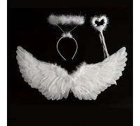 Set di 3 pezzi: ali di piume d'angelo, bacchetta da fata, fascia per capelli, regalo per Natale/Ognissanti/Ringraziamento/Compleanno [Alcuni dettagli in colori casuali (piume artificiali)] Tipo A-bian