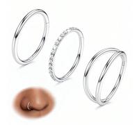 Set di 3 pezzi Anello per il naso - Anello per il naso a doppio cerchio in acciaio inossidabile di grado medico 316, gioiello per piercing con cerniera in zirconia cubica 18G, anello per capezzolo, an