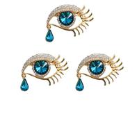 Set di 3 pezzi Angelo Lacrime Lady Spilla di Cristallo Goccia Set Diamante Blu Lacrime Occhio Spilla Petto Fiore Maglione Cappotto Accessori, Misura unica, Acciaio inossidabile