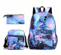 Set di 3 pezzi composto da astuccio per matite, zaino e borsa a tracolla con stampa 3D di Stitch e cielo stellato, adatto per l'inizio della stagione scolastica, grande capacità, organizer per cosmeti