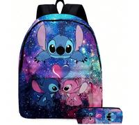 Set di 3 pezzi composto da astuccio per matite, zaino e borsa a tracolla con stampa 3D di Stitch, motivo cielo stellato di Stitch, adatto per bambini, per la scuola, i viaggi, regali di Natale, grande