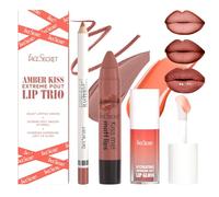 Set di 3 pezzi composto da matita per labbra e rossetto: kit per trucco nudo marrone altamente pigmentato con matita per labbra waterproof, rossetto vellutato