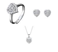 Set di 3 pezzi con anello a forma di cuore, orecchini, collana, da donna, scintillante per lei, ciondolo a forma di cuore in moissanite da 1 carato, per ragazze, anniversario, festa della mamma, San