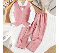 Set di 3 pezzi con camicia bianca, t-shirt e gilet con pantaloni, raffinato ed elegante, adatto per ragazzi, ideale per matrimoni, feste, uscite, raduni e stagioni autunno/inverno 6Y,7Y,4Y,5YA strisce