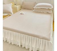 Set di 3 pezzi con mantovana giroletto e lenzuolo con angoli, in seta ghiacciata effetto 3D, morbido, lavabile, per aria condizionata, 150 x 200 cm, colore: caffè, perfetto per le notti calde