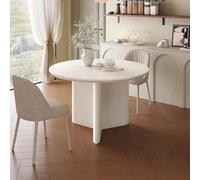 Set di 3 pezzi con tavolo da pranzo con sedie in tessuto, piedistallo robusto e piano antigraffio per spazi da pranzo moderni