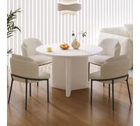 Set di 3 pezzi con tavolo da pranzo con sedie in tessuto, piedistallo robusto e piano antigraffio per spazi da pranzo moderni