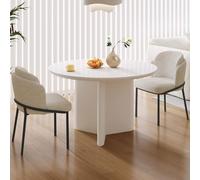 Set di 3 pezzi con tavolo da pranzo con sedie in tessuto, piedistallo robusto e piano antigraffio per spazi da pranzo moderni