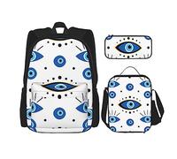Set di 3 pezzi con zaino con motivo etnico bohémien, borsa a tracolla regolabile con astuccio portapranzo, Occhi malvagi 3, Taglia unica, Zaini Daypack