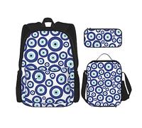 Set di 3 pezzi con zaino con motivo etnico bohémien, borsa a tracolla regolabile con astuccio portapranzo, Occhi malvagi 1, Taglia unica, Zaini Daypack