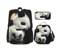 Set di 3 pezzi con zaino Foggy Lake, borsa a tracolla regolabile con astuccio portapranzo, Natura Animali Panda, Taglia unica, Zaini Daypack