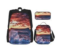Set di 3 pezzi con zaino Foggy Lake, borsa a tracolla regolabile con astuccio portapranzo, Sea Spray e Alba, Taglia unica, Zaini Daypack