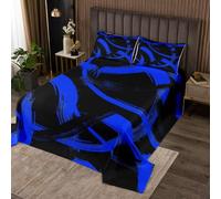 Set di 3 pezzi copriletto nero blu reale, linea semplice astratta, moderna, copriletto trapuntato con 2 federe, decorazione per la camera dei bambini e ragazzi, morbida trapunta per letto