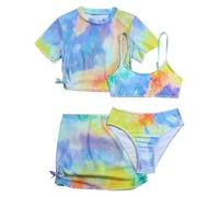 Set di 3 pezzi costume da bagno adolescente ragazza 5-12 anni set di costumi + calze di costumi tanga + gonna corta da adolescente e ragazza, nuoto, piscina, sport spiaggia