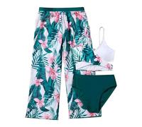 Set di 3 pezzi costume da bagno adolescente ragazza 8-14 anni set di costumi + calze di costumi da bagno Tanga + pantaloni costume da bagno per adolescenti e ragazze, nuoto, spiaggia, sport