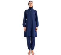 Set di 3 pezzi da donna Burkini, impermeabile, ad asciugatura rapida, costume da bagno con tunica, pantaloni, cuffia da nuoto, costume da bagno alla moda da donna, Blu mare, XXL