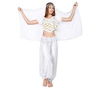 Set di 3 pezzi da donna per danza del ventre, biancheria indiana con paillette per costume da principessa, completo da danza e da ballo e con catena per la testa di barbazzale bianco Taglia unica