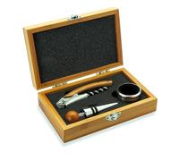 Set di 3 pezzi da vino con coltello da cameriere, tappo per bottiglie e collo di vino, anello antigoccia, in confezione regalo in legno