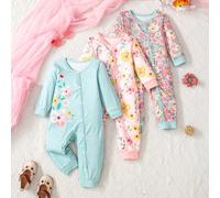 Set di 3 pezzi di body a maniche lunghe con collo a giro e stampe carine per neonati e bambine, adatto per primavera/autunno 6-9M,9-12M,12-18M,1-3M,3-6Mstampa dappertuttoPoliestere