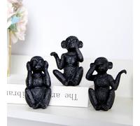 Set di 3 pezzi di decorazioni in resina a forma di scimmia, "non ascoltare, non guardare, non parlare", artigianato nero, adatto per scrivania, scaffale, mobile TV, ufficio, decorazione per la casa, o