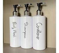 Set di 3 pezzi di dispenser da 500ml per shampoo, balsamo e gel doccia Set di tre pezzi con bottiglia a spalla piatta nera + pompa dorata,Set di tre pezzi bottiglia a spalla piatta nera + pompa argent