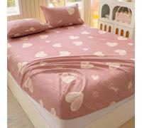 Set di 3 pezzi di lenzuola con stampa di cuori rosa e lettere dolci, lenzuola elastiche morbide e amiche della pelle antiscivolo per la camera da letto 90cm*200cm,120cm*200cm,150cm*200cm,180cm*200cm,2