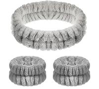 Set di 3 Pezzi Fasce per Lavaggio di Viso Fascia di Testa e Braccialetto da Polso per Spa Trucco Fasce del Sudore per Cura di Pelle Polsino Morbido per Donna Ragazza Bagno Yoga (Grigio)
