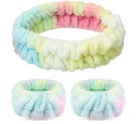 Set di 3 Pezzi Fasce per Lavaggio di Viso Fascia di Testa e Braccialetto da Polso per Spa Trucco Fasce del Sudore per Cura di Pelle Polsino Morbido per Donna Ragazza Bagno Yoga (Colorato)
