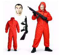 Set di 3 pezzi per la casa del denaro, con maschera Dali, fucile gonfiabile, taglia unica, rosso, unisex, per carnevale e Halloween (160-180 cm)