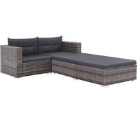 set di 3 pezzi per salotto da giardino con cuscini in poly rattan grigio