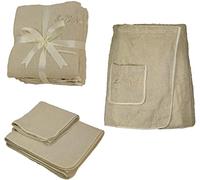 Set di 3 pezzi per sauna, in spugna, kilt, asciugamano per sauna, asciugamani piccolo, 100% cotone, Beige, Da uomo