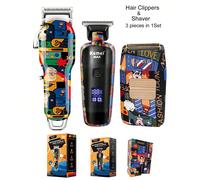 Set di 3 pezzi tagliacapelli e rasoio Kemei Brand in 1 dispositivo con design graffiti, tagliacapelli elettrici professionali KM-MAX2092/KM-MAX-5090/KM-1102H e rasoio elettrico combinati per barbiere,