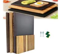 Set di 3 Pezzi Taglieri a Forma di Libro con Supporto, Taglieri in Legno, Tagliere Cucina Lavabile in Lavastoviglie, Vassoio da Cucina Antiscivolo per Verdure, Frutta, Salame