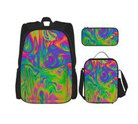 Set di 3 pezzi, zaino con girasole cielo, borsa a tracolla regolabile con astuccio portapranzo, Illustrazione astratta, Taglia unica, Zaino daypack