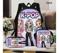 Set di 3 pezzi zaino da ragazza dolce e cool, composto da uno zaino, una borsa a spalla e un astuccio. Caratteristiche: spallacci regolabili + doppie cerniere, design rosa "Cuore" per gruppo di ragazz