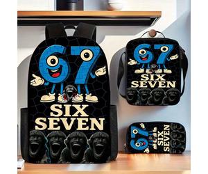 Set di 3 pezzi Zaino scolastico con scatola per il pranzo & astuccio per matite - Zaino scolastico leggero adatto per la scuola, all'aperto - Numero 67, lavabile in lavatrice, popolare tra i genitori 