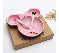 Set di 3 piatti a forma di Minnie e Topolino, con forchetta e cucchiaio, senza BPA, per bambini da 1 a 3 anni
