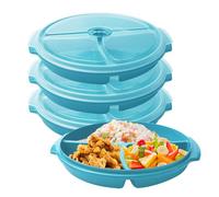 Set di 3 piatti a microonde: stoviglie per microonde con coperchio, senza BPA, riutilizzabili, adatti al microonde, con 3 scomparti, coperchio per il riscaldamento, congelamento, verde blu