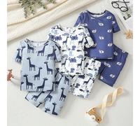 Set di 3 pigiami aderenti per bambino, include una maglietta a maniche lunghe con stampa di giraffa, elefante e mondo animale e un paio di pantaloncini 2Y,3Y,9-12M,12-18M,18-24MFumetto,Lettere,Dinosau