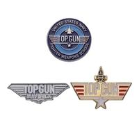 Set di 3 pin TOP GUN - Pop Culture Anelli 80 - Film Vintage - BRoche Spilla accessorio per abbigliamento borsa scarpa, 4 X 4.3 Centimètres, Smalto