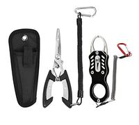 Set di 3 pinze da pesca e pinze per pesci, forbici da pesca, rimozione amo amo per la manipolazione dei pesci, strumenti multiuso per tagliare e dividere anelli, in acciaio inox (nero)