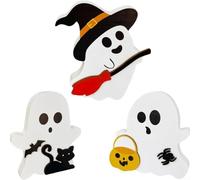 Set di 3 placche in legno per Halloween con zucche e streghe decorative, adatte per casa o ufficio atmosfera stagionale