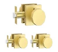 Set Di 3 Pomelli For Porte Con Funzione Privacy, Interni In Oro Spazzolato, Resistenti For Camera Da Letto E Bagno, Design Rotondo Base Quadrata