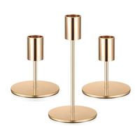 Set di 3 Porta Candele da Tavolo, Portacandele in Metallo Oro, Portacandele da Tavolo per Candele Coniche, Candelabri Moderni, Candeliere Vintage per Matrimoni Compleanni Natale(14/8,5 cm)