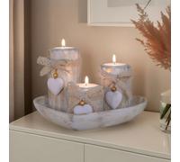 Set di 3 portacandele in legno con vassoio a forma di cuore, portacandele per decorazione della tavola di Natale e centrotavola, regalo per mamma, compleanno, romantici ornamenti per feste di nozze
